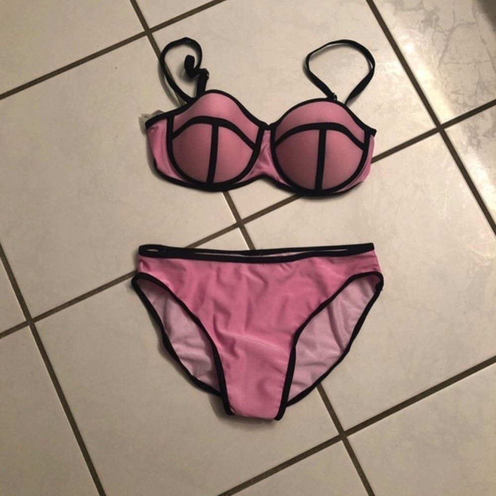 XS pink and black color block swimsuit. Never worn